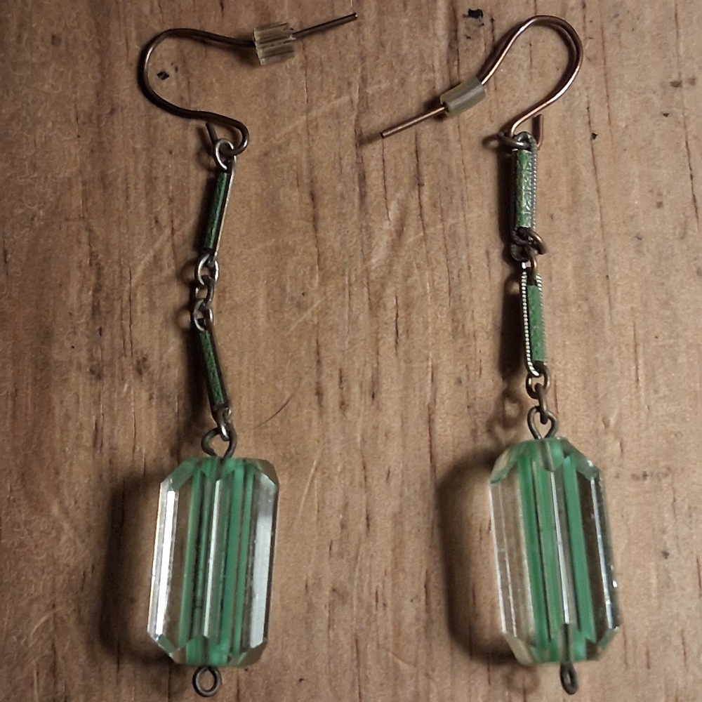 Antique 1920s-30s Glass Bead And Jade Earrings